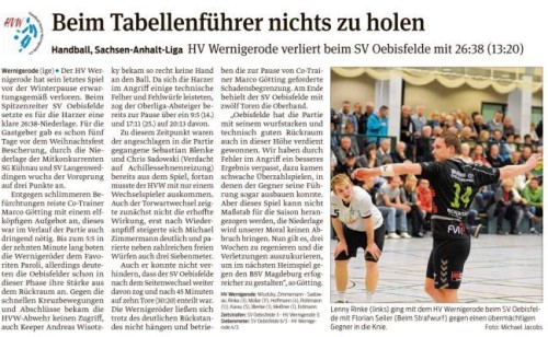 Volksstimme Spielbericht vom Match der 1. Mannschaft in Oebisfelde